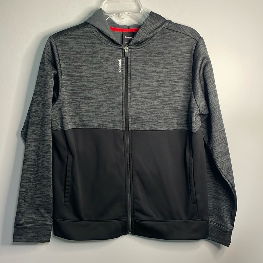 Reebok Black and Gray Full Zip Hoodie Size Large